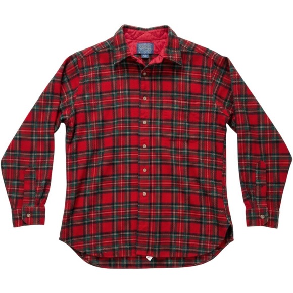 Pendleton Other - Pendleton Mens VTG Red Tartan Plaid  Virgin Wool Flannel Button Down Shirt L USA